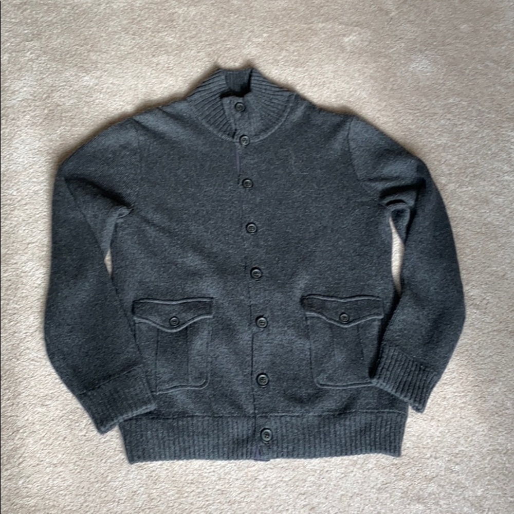 GAP Sweater (M) Shaw Collar Button Down Grey Cotton Blend